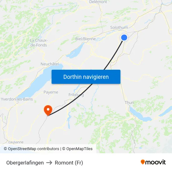 Obergerlafingen to Romont (Fr) map