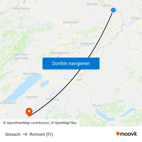 Sissach to Romont (Fr) map