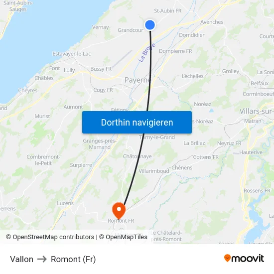 Vallon to Romont (Fr) map