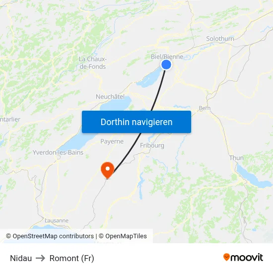 Nidau to Romont (Fr) map