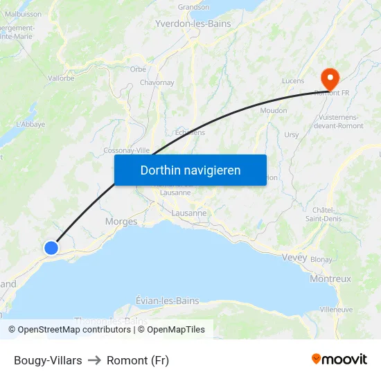 Bougy-Villars to Romont (Fr) map
