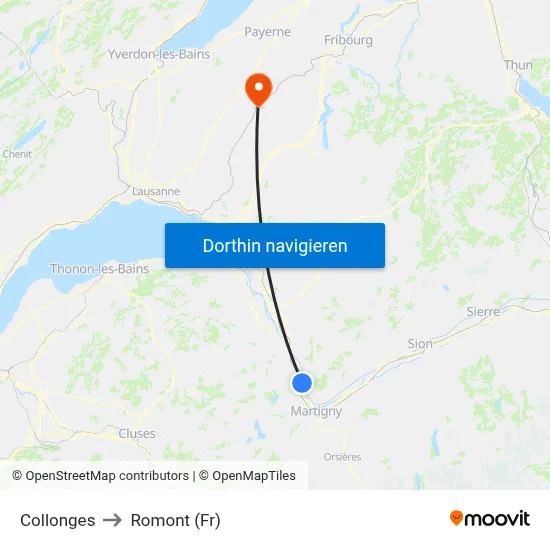 Collonges to Romont (Fr) map