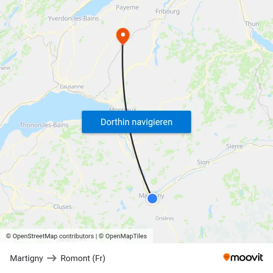 Martigny to Romont (Fr) map