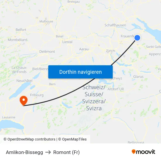 Amlikon-Bissegg to Romont (Fr) map