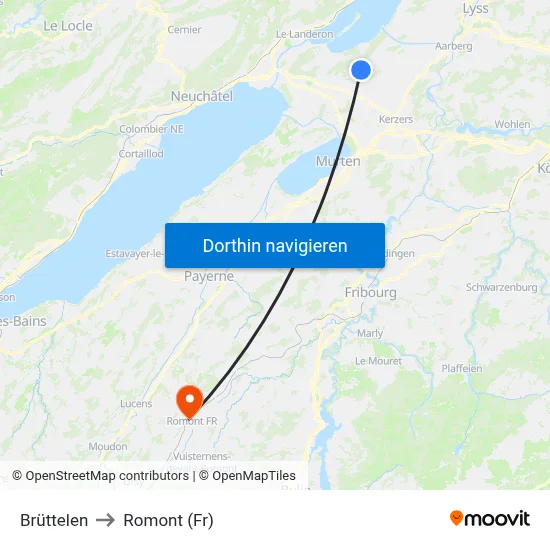 Brüttelen to Romont (Fr) map