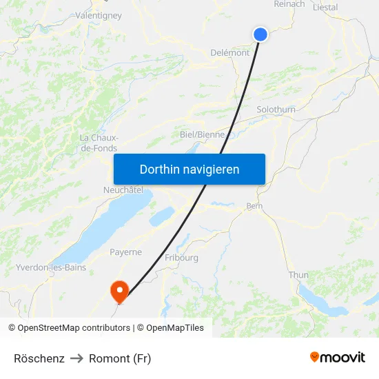 Röschenz to Romont (Fr) map