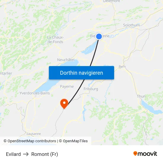 Evilard to Romont (Fr) map