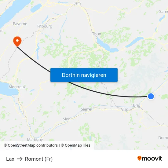 Lax to Romont (Fr) map