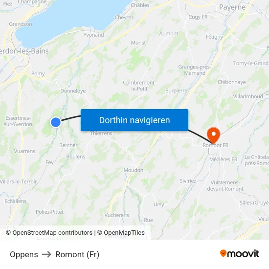 Oppens to Romont (Fr) map