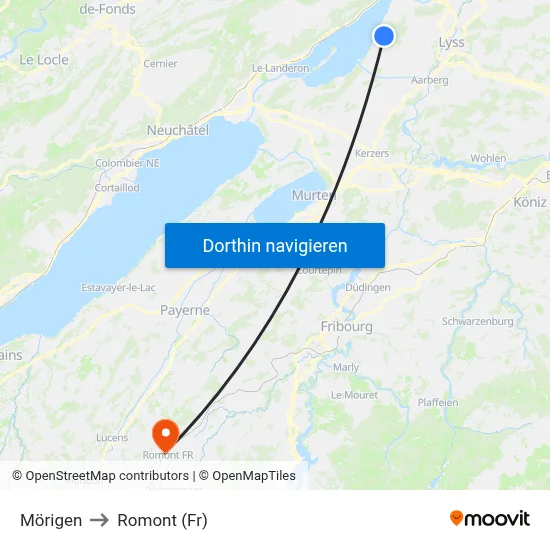 Mörigen to Romont (Fr) map