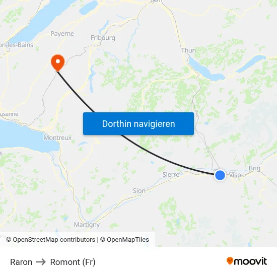 Raron to Romont (Fr) map