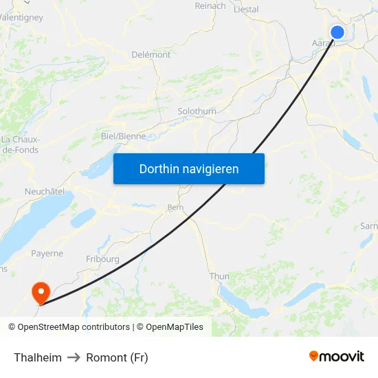 Thalheim to Romont (Fr) map