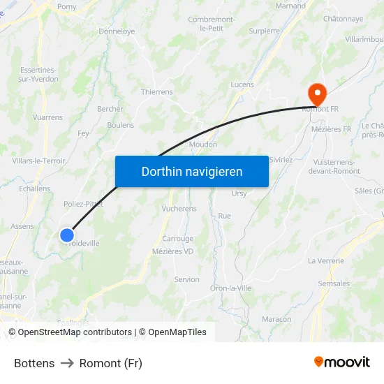 Bottens to Romont (Fr) map