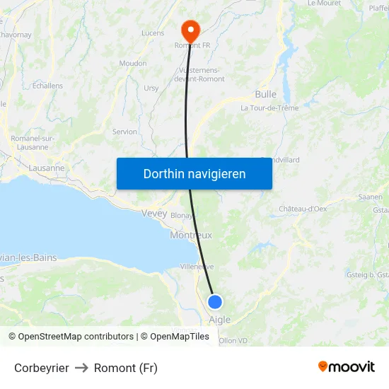 Corbeyrier to Romont (Fr) map