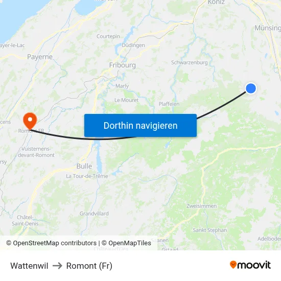 Wattenwil to Romont (Fr) map