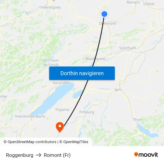 Roggenburg to Romont (Fr) map