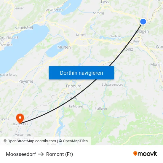 Moosseedorf to Romont (Fr) map