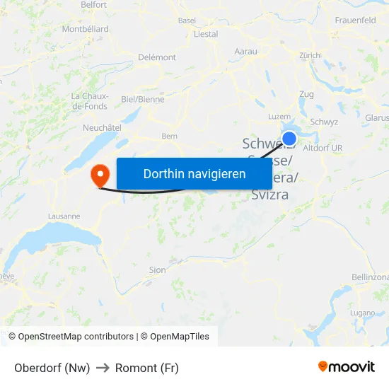 Oberdorf (Nw) to Romont (Fr) map