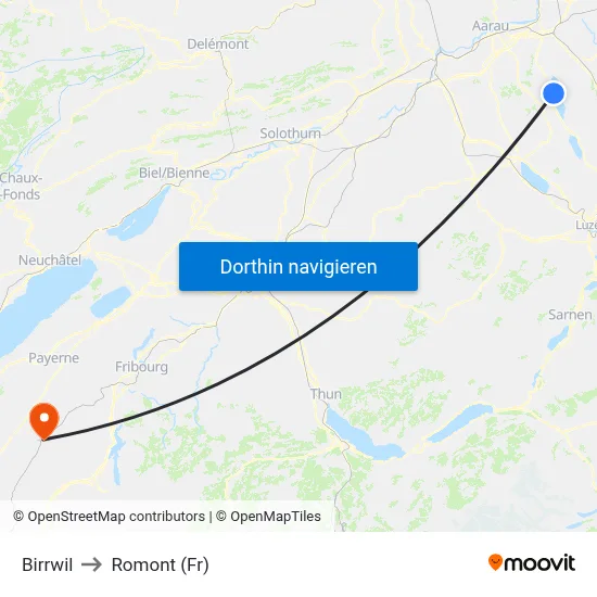 Birrwil to Romont (Fr) map