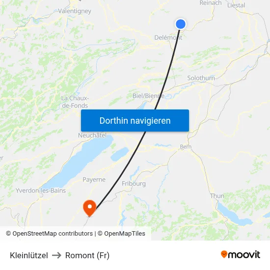 Kleinlützel to Romont (Fr) map