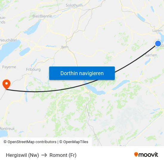 Hergiswil (Nw) to Romont (Fr) map