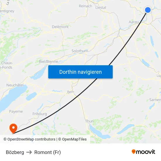 Bözberg to Romont (Fr) map
