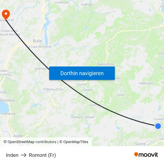 Inden to Romont (Fr) map