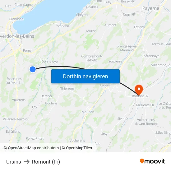 Ursins to Romont (Fr) map
