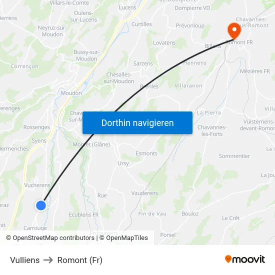 Vulliens to Romont (Fr) map