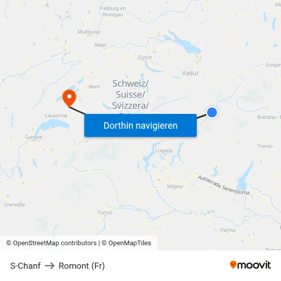 S-Chanf to Romont (Fr) map