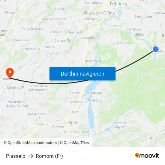 Plasselb to Romont (Fr) map