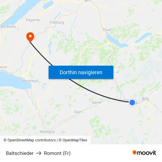 Baltschieder to Romont (Fr) map