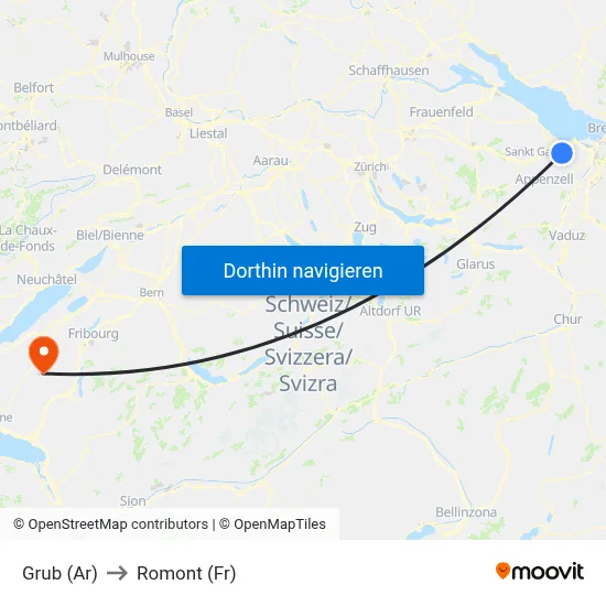 Grub (Ar) to Romont (Fr) map