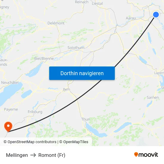 Mellingen to Romont (Fr) map