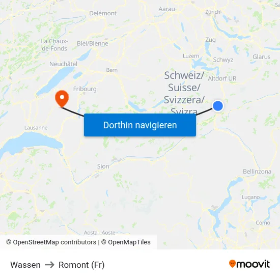 Wassen to Romont (Fr) map
