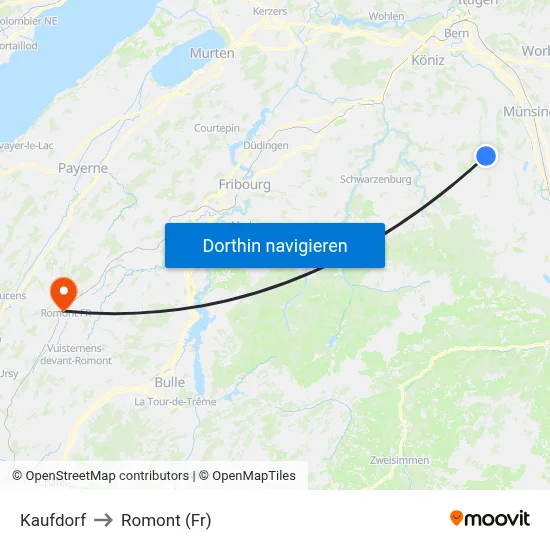 Kaufdorf to Romont (Fr) map