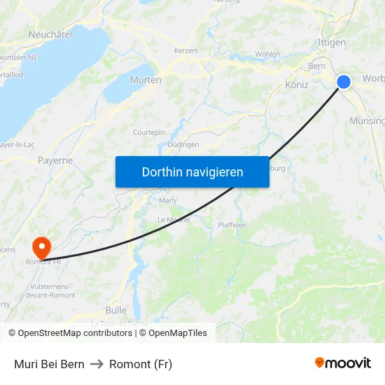 Muri Bei Bern to Romont (Fr) map