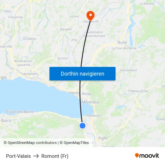 Port-Valais to Romont (Fr) map