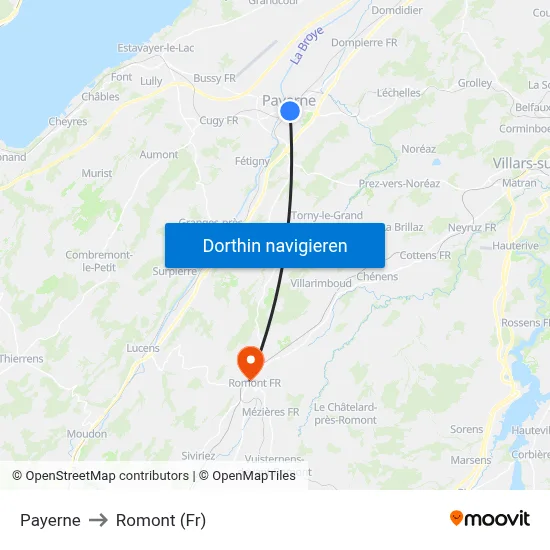 Payerne to Romont (Fr) map