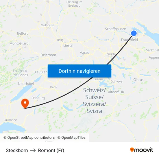 Steckborn to Romont (Fr) map