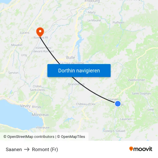 Saanen to Romont (Fr) map