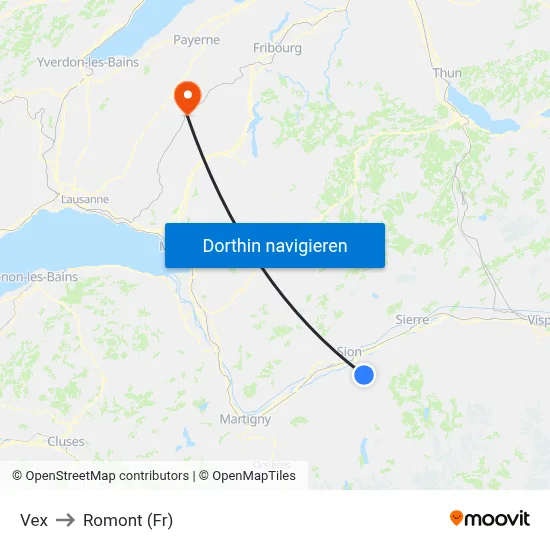 Vex to Romont (Fr) map