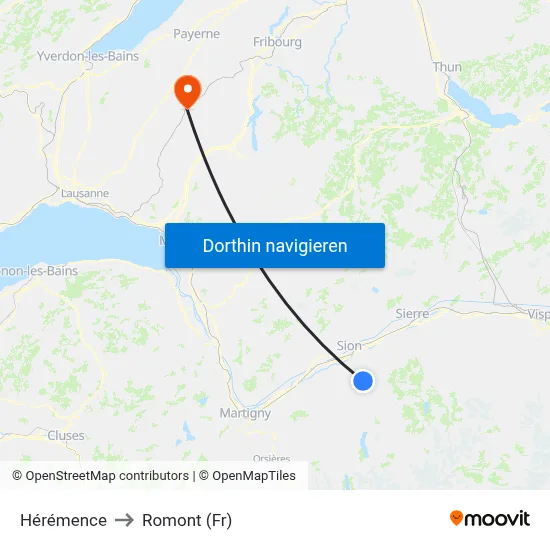Hérémence to Romont (Fr) map