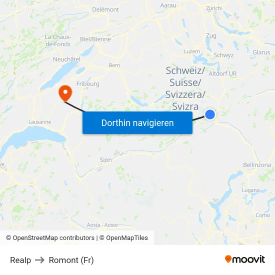 Realp to Romont (Fr) map