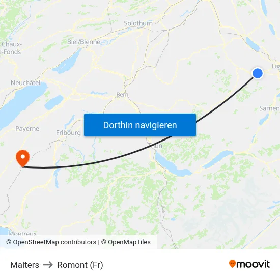 Malters to Romont (Fr) map