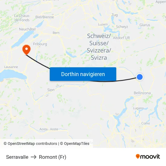 Serravalle to Romont (Fr) map