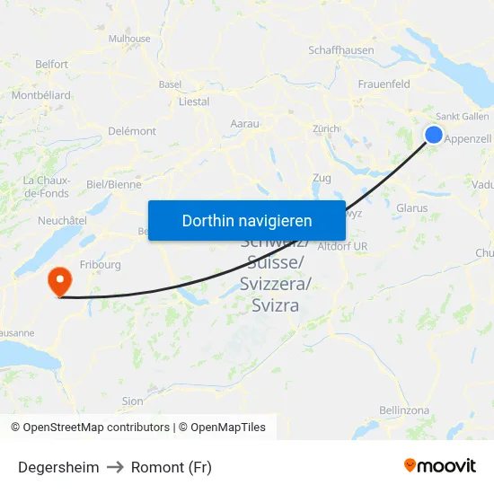 Degersheim to Romont (Fr) map