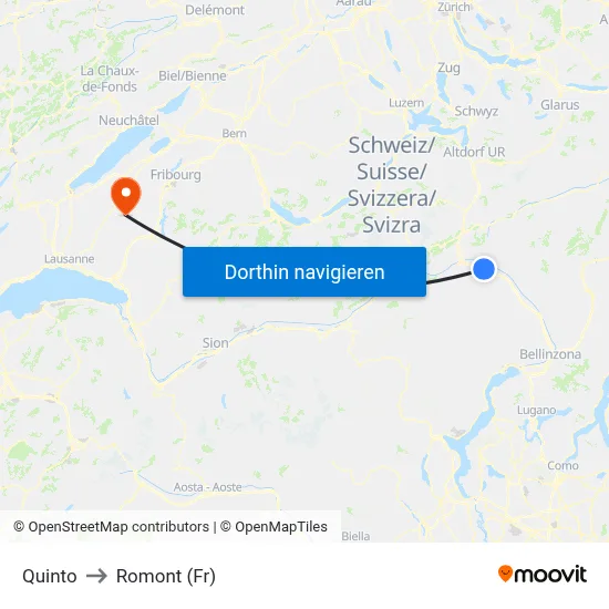 Quinto to Romont (Fr) map