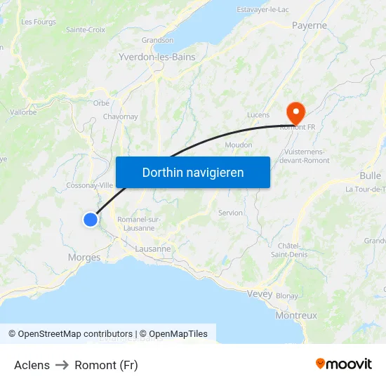 Aclens to Romont (Fr) map
