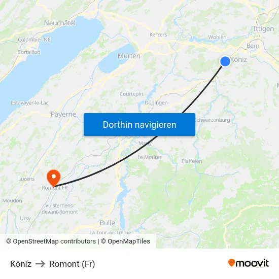 Köniz to Romont (Fr) map